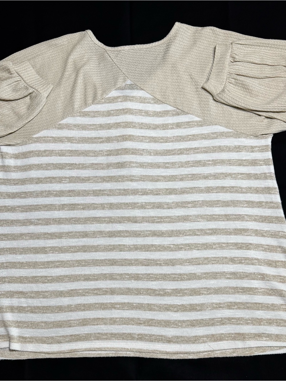 Cato Striped Short-Sleeve Top in Beige and White